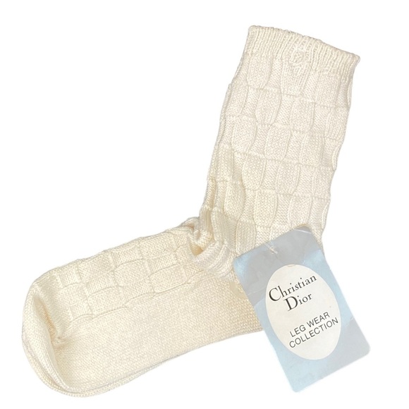 Dior Accessories - Christian Dior Vintage Ivory Waffle Knit Socks